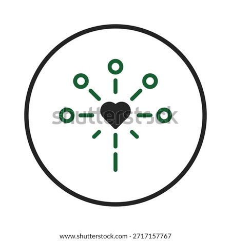 This image shows a heart surrounded by connected nodes, representing a network of support, love, and community. It symbolizes interconnected relationships, conveying themes of assistance,