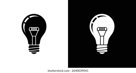 This image shows inverted black and white light bulb symbols; one bulb is black on white background and one is white on black background in a minimalist style.