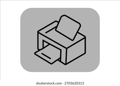 Esta imagem mostra um ícone isométrico de impressora 3D. A impressora é ilustrada com contornos pretos em negrito, dando-lhe uma aparência limpa e moderna em blocos.
