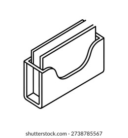 This image shows an isometric illustration of a rectangular hollow container that features a wavy partition or divider inside. The container appears to have an open top and is depicted with a transparent or semi-transparent style, allowing the inner divider to be clearly visible.