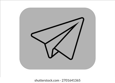 Esta Imagen muestra un ícono de plano de papel isométrico. El plano de papel está delineado con líneas negras en negrita, que simbolizan el envío, los mensajes, la comunicación o los viajes