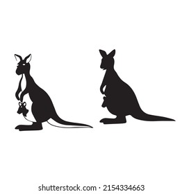 This image shows a kangaroo silhouette logo. Kangaroo isolated on a white background