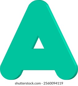 This image shows the letter A in a 3D shape in bluish green. The letters have a bold design with rounded corners, giving them a modern and attractive appearance.