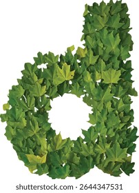 This image shows the letter "D" formed by a collection of green leaves, creating a visually appealing and eco-friendly representation of the alphabet.