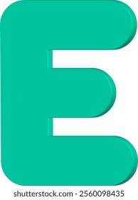 This image shows the letter E in a 3D shape in teal (bluish green). The letters have a bold design with rounded corners, giving them a modern and attractive appearance.