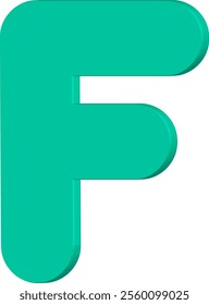 This image shows the letter F in a 3D shape in teal (bluish green). The letters have a bold design with rounded corners, giving them a modern and attractive appearance.