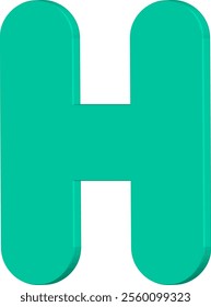 This image shows the letter H in a 3D shape in teal (bluish green). The letters have a bold design with rounded corners, giving them a modern and attractive appearance.