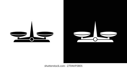 This image shows a minimalist black and white balance scale icon, symbolizing justice and equilibrium. The graphic offers a clean, balanced design element.