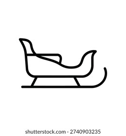 This image shows a minimalist line drawing of a sleigh designed for winter transportation. The sleigh features a simple bench seat with armrests and is depicted in a side view with runners for gliding over snow. It evokes a sense of traditional holiday imagery, often associated with festive celebrations and snowy landscapes.