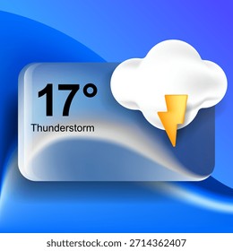 Esta imagem mostra um widget de interface do usuário de aplicação de tempo moderna exibindo uma previsão de tempestade com informações de temperatura
