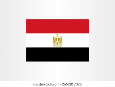 This image shows the national flag of Egypt. It features a horizontal tricolour of red, white, and black, with the national emblem of Egypt, the golden Eagle of Saladin, centered in the white band.