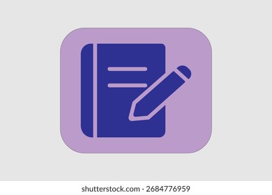 Dieses Bild zeigt ein Notizbuchsymbol mit einem diagonal daneben platzierten Bleistift. Das Notizbuch ist dunkelblau mit zwei horizontalen Linien dargestellt, die Text darstellen,