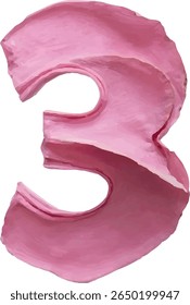 This image shows the number "3" three stylized as a single stroke of pink paint, giving it a fluid, almost organic appearance.