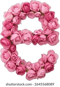 This image shows the number 8 artistically created using pink roses, forming a visually appealing and delicate floral numeral.