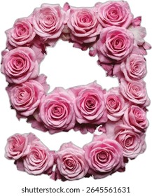 This image shows the number nine formed by a collection of light pink roses, creating a visually appealing and romantic numeral.