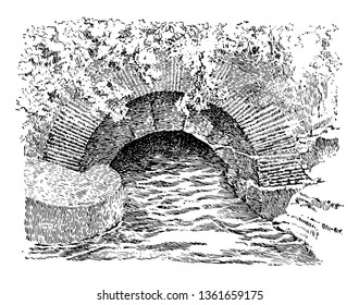 This image shows the One of the oldest sewer systems in the world, located in ancient Rome, vintage line drawing or engraving illustration.