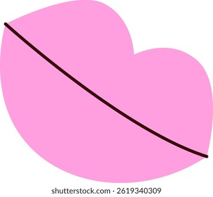 Esta imagem mostra um par de lábios caricatos simples com uma única linha escura.  Uma forma de boca divertida é representada usando formas mínimas e um traço arrojado.