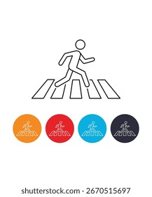 Esta imagem mostra um símbolo de cruzamento de pedestres, isolado sobre um fundo branco. Representa segurança, cautela e a área designada para as pessoas atravessarem a estrada.