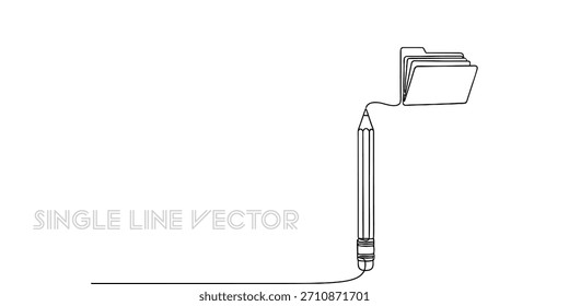This image shows a pencil drawing a steady, unbroken line that forms several open file folders.