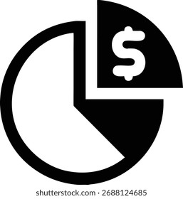This image shows a pie chart with a dollar sign on one of the slices, representing financial data, investments, or market shares isolated on white background.