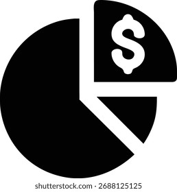 This image shows a pie chart with a dollar sign on one of the slices, representing financial data, investments, or market shares isolated on white background.
