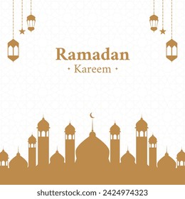 This image shows a Ramadan Kareem greeting card with a beautiful mosque silhouette design. Perfect for sending Ramadan greetings to family, friends, and colleagues.