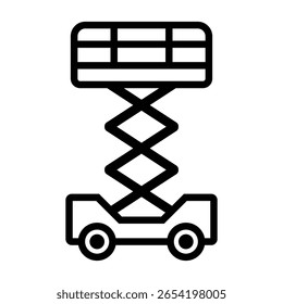 This image shows a scissor lift icon, representing construction and industrial equipment used for height access and maintenance tasks safely and efficiently.