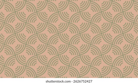 This image shows a seamless pattern of concentric semi-circles in green on a peach background, forming a rhythmic, wave-like design. Great for modern decor or digital art.