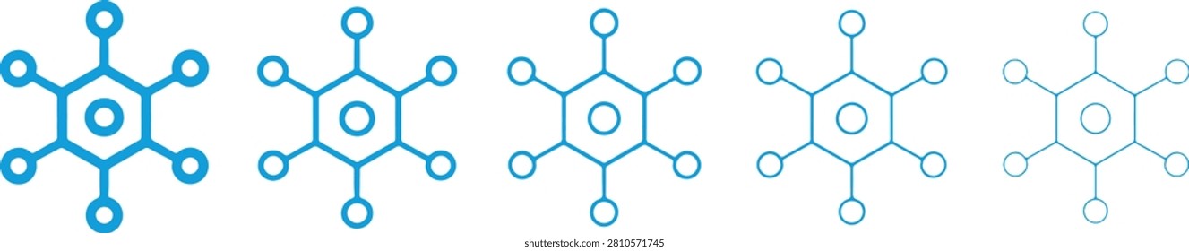 This image shows a series of geometric network patterns composed of connected nodes as a light-blue vector illustration on a