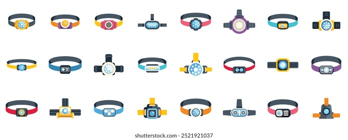 This image shows a set of headlamps with different designs, ideal for illustrating camping, hiking, or other outdoor activities