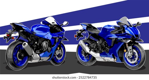 Esta imagem mostra a visão lateral de superbike com vetor de fundo de faixa cinza, branco e azul. Perfeito para automotivo, motocicleta, comunidade e logotipo de evento.