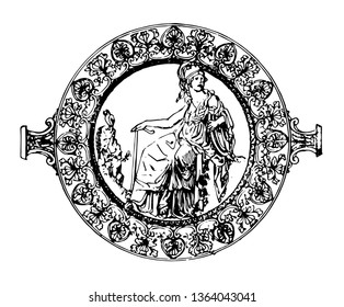 This image shows the silver Patera. There is a beautiful design made by flowers and vines, vintage line drawing or engraving illustration.