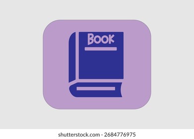 Dieses Bild zeigt ein einfaches Buchsymbol in einem flachen, minimalistischen Design. Das Symbol ist dunkelblau und befindet sich auf einem abgerundeten, violetten, quadratischen Hintergrund.