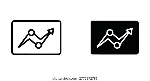 This image shows a simple line graph icon with an upward arrow, representing growth or progress. The icon is displayed on both a white and a black background, suitable for business, finance, or analytics themes.