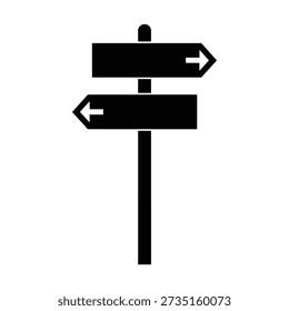 This image shows a simple, minimalist signpost with two black directional signs attached to a vertical pole. The upper sign has a right-pointing arrow, while the lower sign features a left-pointing arrow, both set against a stark white background.