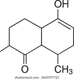 This image shows the skeletal formula of an organic molecule, including a ketone, an alcohol, and an alkene functional group.