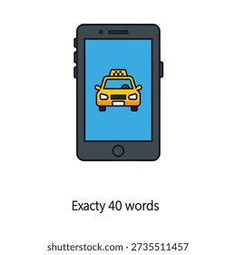 This image shows a smartphone with a yellow taxi cab on its screen against a blue background. Featuring mobile, transportation
