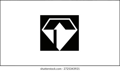Esta Imagen muestra un llamativo logotipo abstracto en blanco y negro con una forma de diamante con una flecha hacia arriba integrada en él. Encerrado en una plaza, el diseño emana modernidad y simplicidad, haciendo