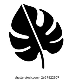 This image shows a stylized black monstera leaf silhouette, perfect for backgrounds, design elements, or tropical themed projects.