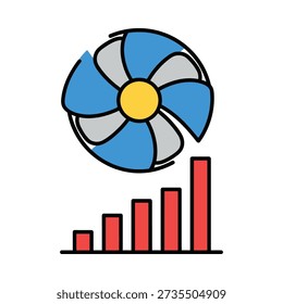This image shows a stylized fan above a rising bar chart, symbolizing growth and progress in business. Featuring business growth