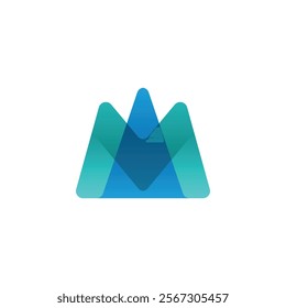 This image shows a stylized, overlapping letter "M" logo in shades of blue and teal, creating a modern and dynamic visual effect