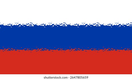 This image shows a stylized version of the Russian flag with rough brushstroke edges. The flag consists of three horizontal stripes: white on top, blue in the middle, and red at the bottom.