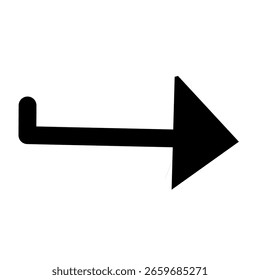 Dieses Bild zeigt einen dicken, schwarzen Pfeil, der nach rechts zeigt, mit einem kleinen, gekrümmten Schwanz am linken Ende, der einem "Enter"- oder "Return"-Tastensymbol ähnelt, das auf weißem Hintergrund steht.