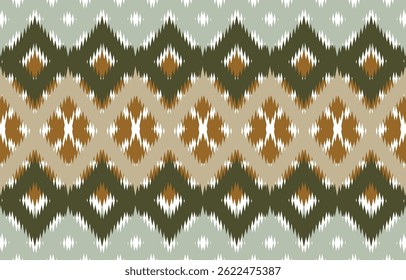 This image shows a traditional woven fabric pattern that is similar to the “Ikat” pattern, which is a native pattern found in many parts of Southeast Asia. It uses natural tones 