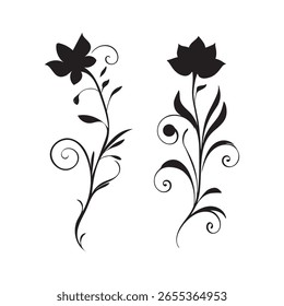 This image shows two distinct flower patterns. The black silhouettes of the blossoms and swirling stems create a contrast, perfect for modern and sophisticated use cases.