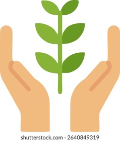 This image shows two hands gently holding a small green plant, symbolizing care, growth, and environmental responsibility
