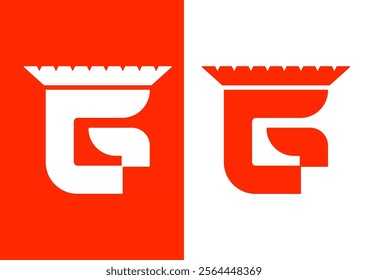 This image shows two identical logos, the logos consist of a geometric shape that resembles the letter "G" with the top part resembling a crown. 