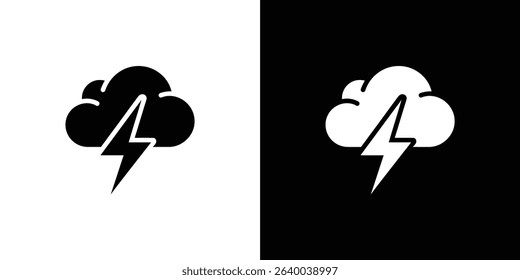 This image shows two squares; the left square is white with a black cloud and lightning bolt, while the right square is a reversed color scheme.