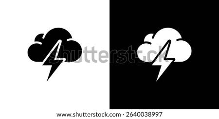This image shows two squares; the left square is white with a black cloud and lightning bolt, while the right square is a reversed color scheme.