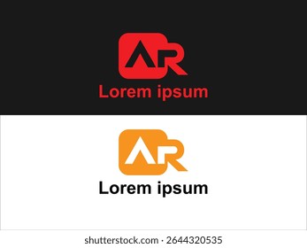 This image shows two variations of a logo design featuring the letters AR The first logo is displayed on a black background with red color scheme The second logo is on a white background 